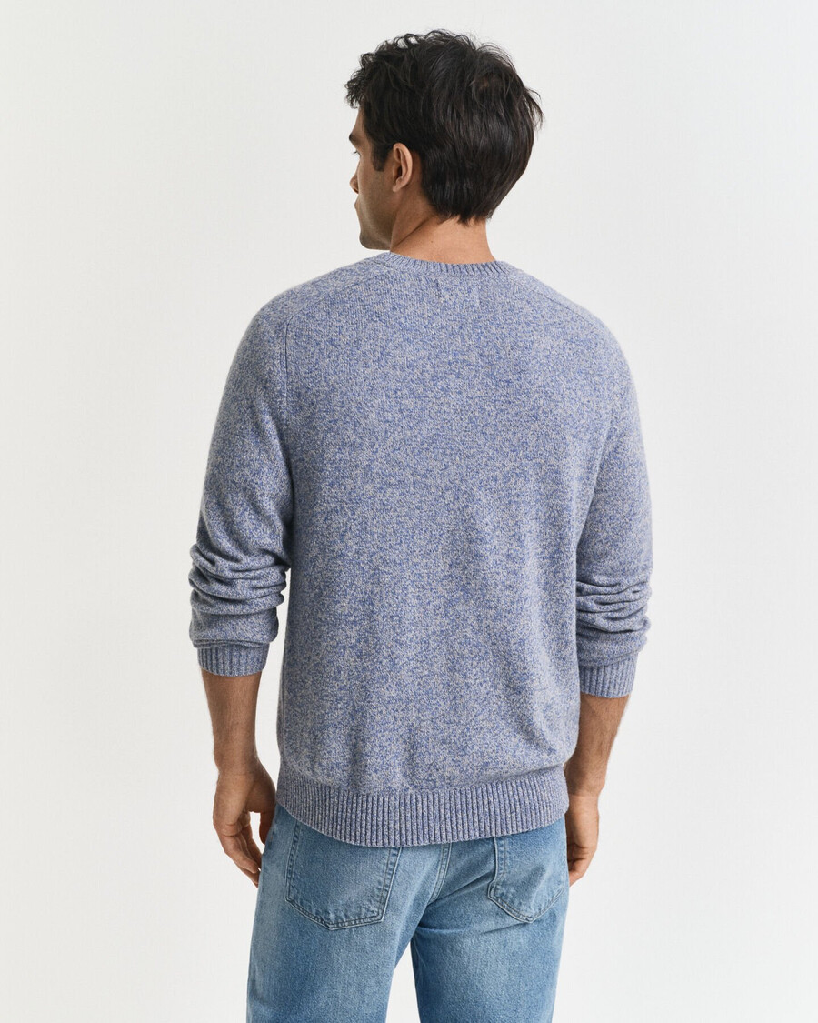 mouliné pullover mit rundhalsausschnitt aus wollmischung – denimblau meliert