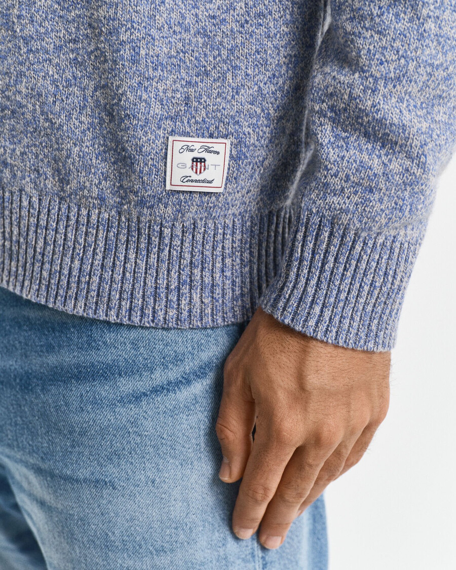 mouliné pullover mit rundhalsausschnitt aus wollmischung – denimblau meliert