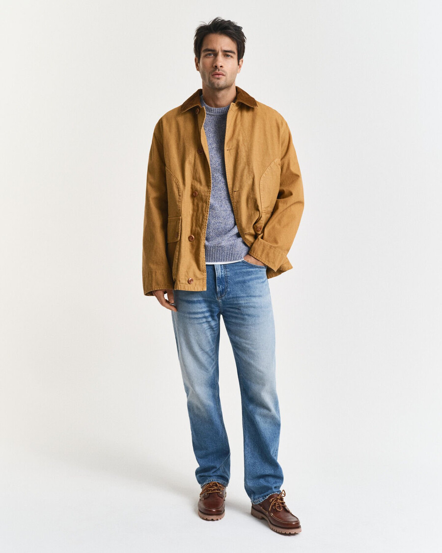mouliné pullover mit rundhalsausschnitt aus wollmischung – denimblau meliert