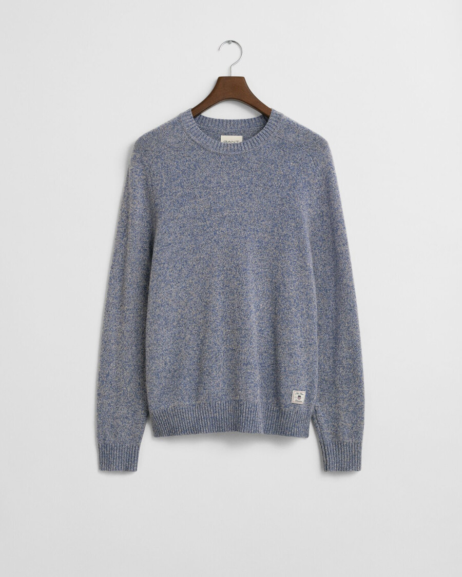 mouliné pullover mit rundhalsausschnitt aus wollmischung – denimblau meliert