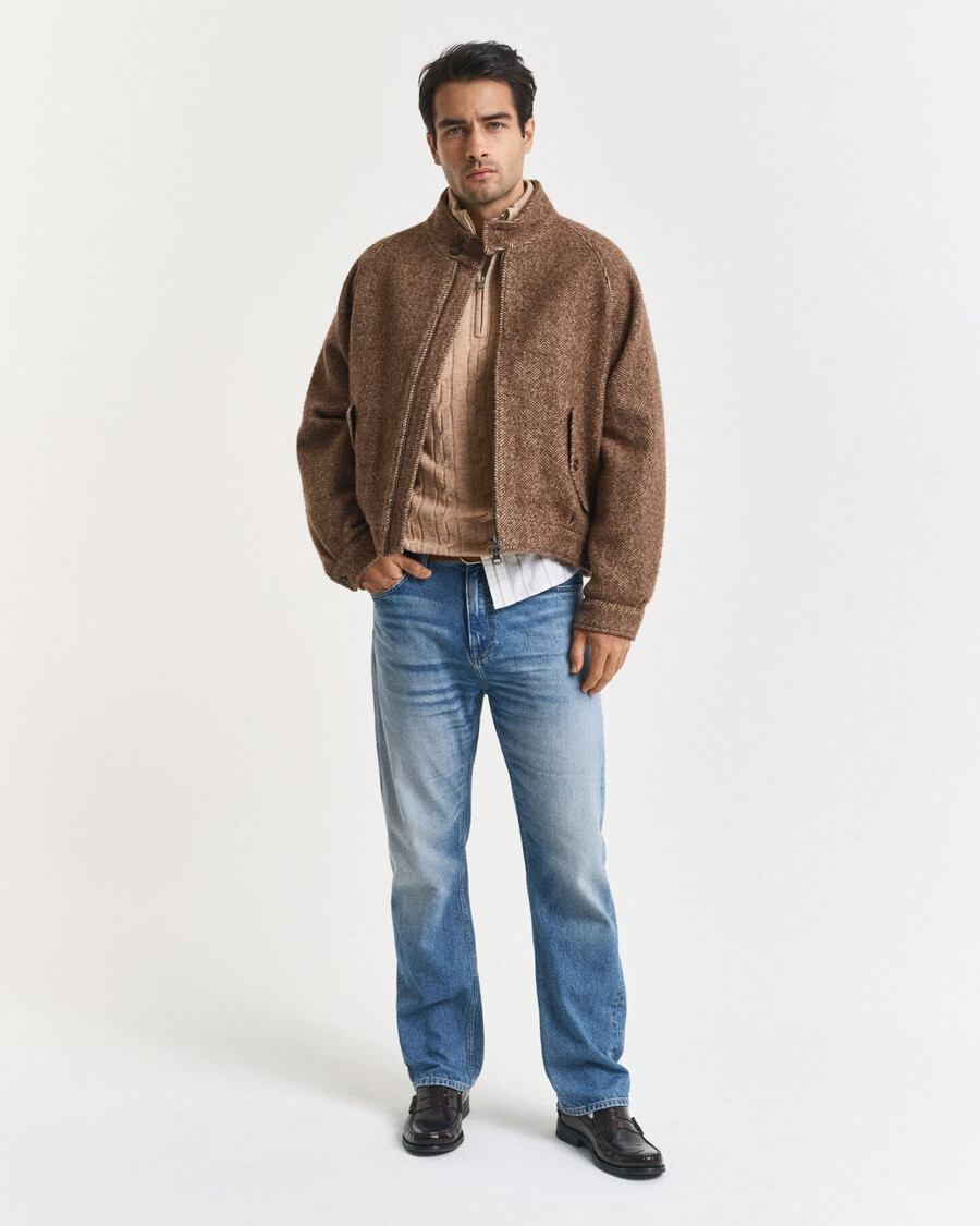 halbzip-pullover aus lammwolle mit zopfmuster – khaki-melange