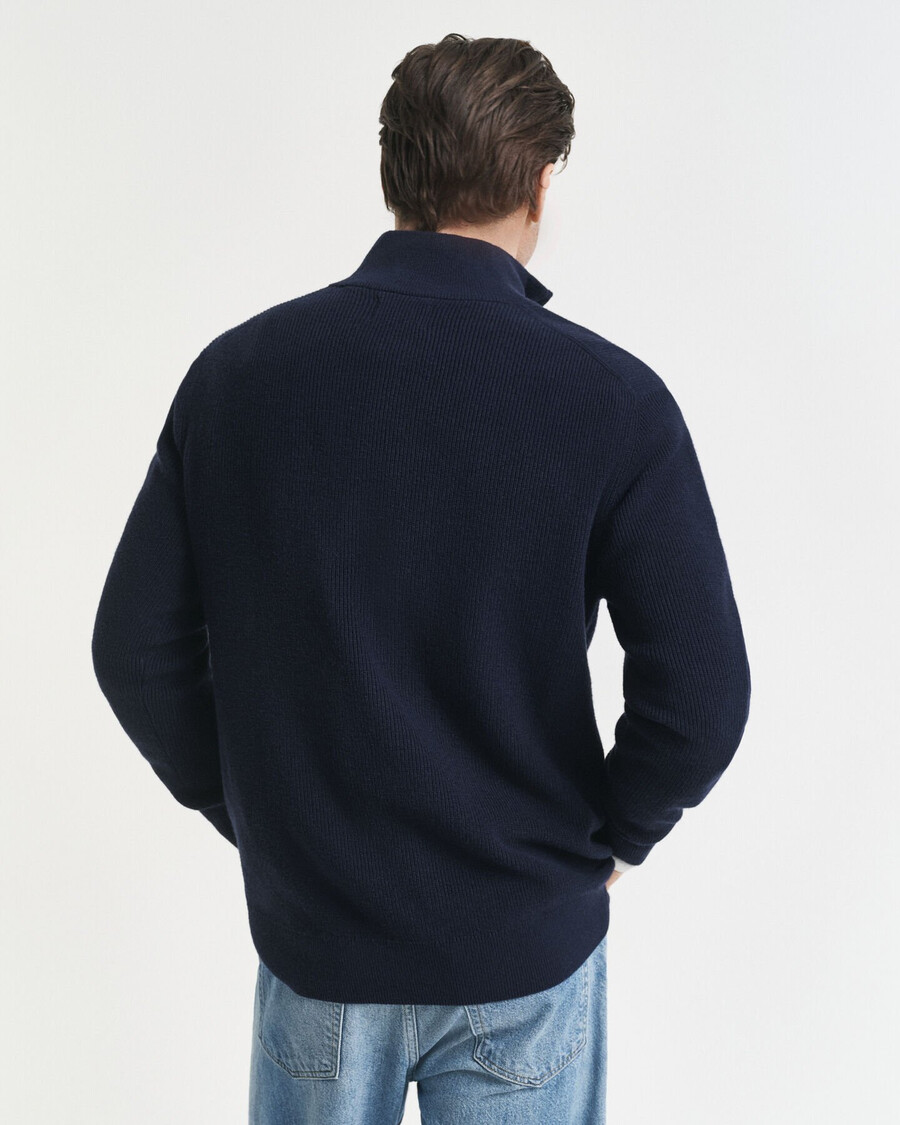 gerippter pullover mit halbem reißverschluss aus baumwoll-merinowolle – abendblau
