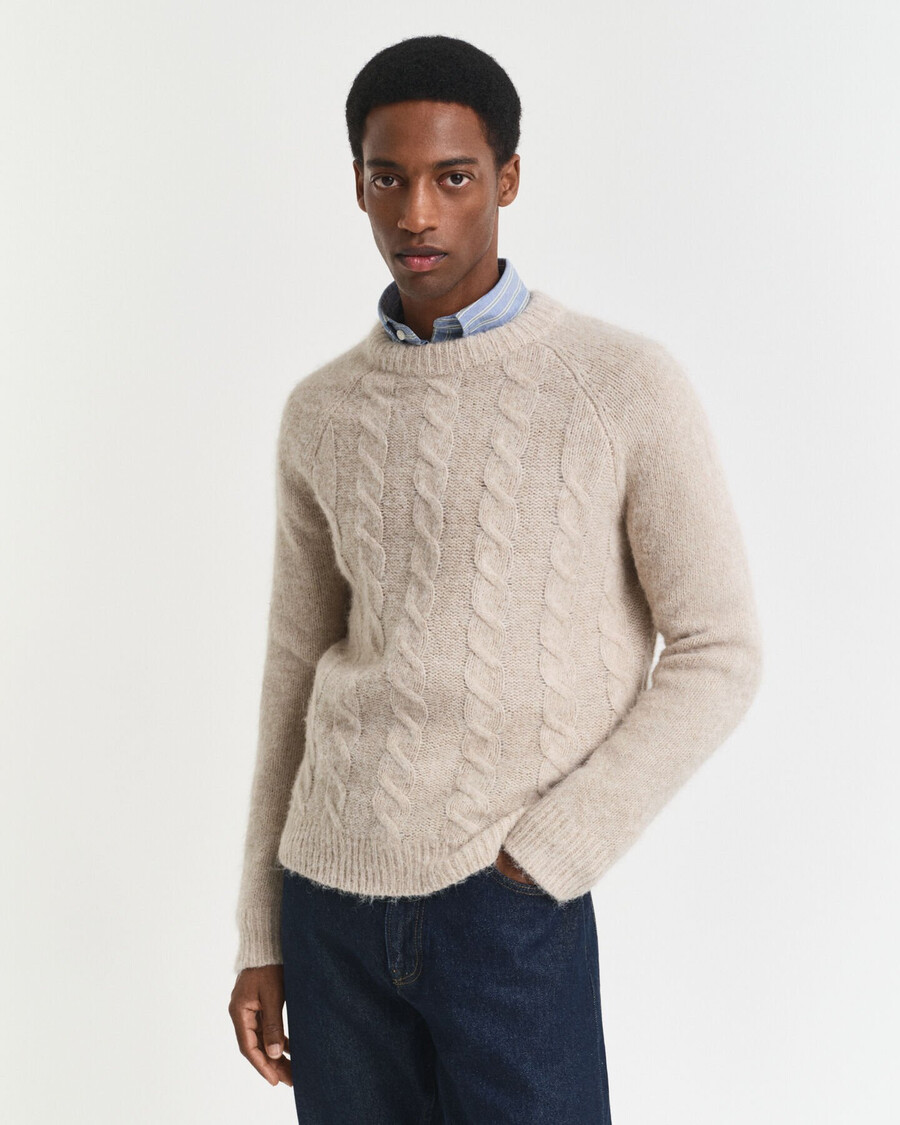 zopfmuster-pullover mit rundhalsausschnitt – saatmeliert
