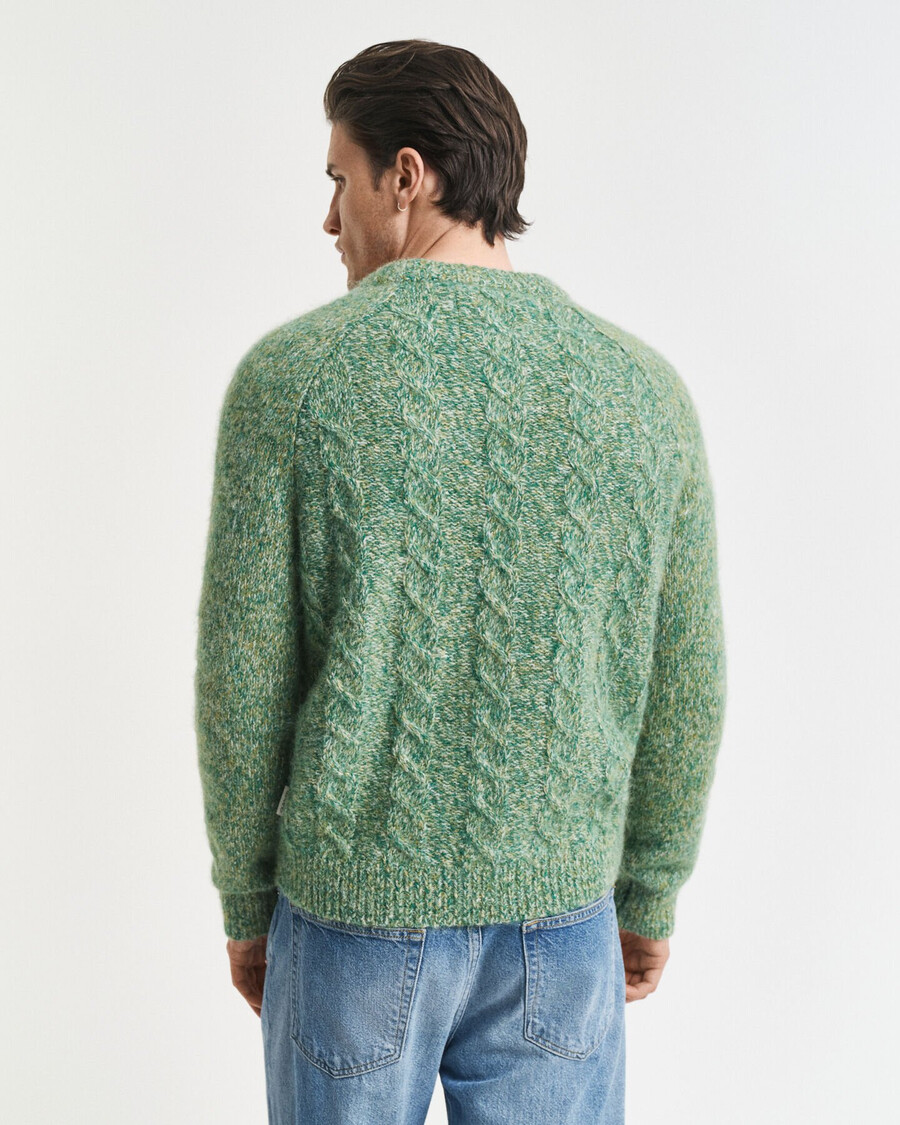 zopfstrickpullover mit rundhalsausschnitt – waldgrün