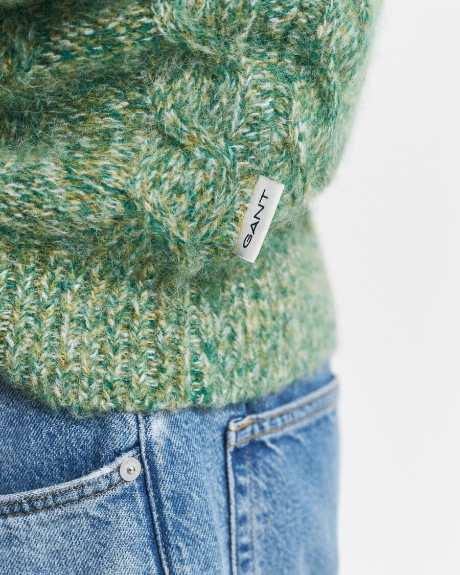 zopfstrickpullover mit rundhalsausschnitt – waldgrün