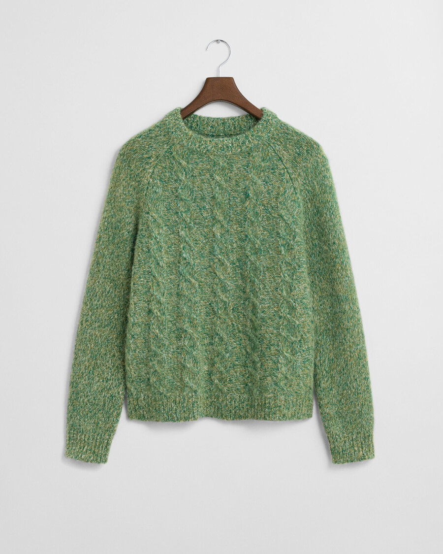 zopfstrickpullover mit rundhalsausschnitt – waldgrün