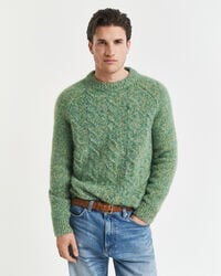 zopfstrickpullover mit rundhalsausschnitt – waldgrün