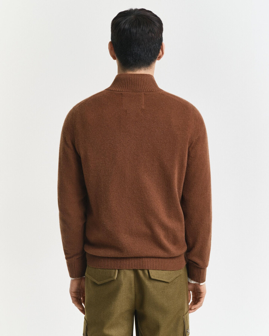 kaschmir-pullover mit halbem reißverschluss – mahagonibraun