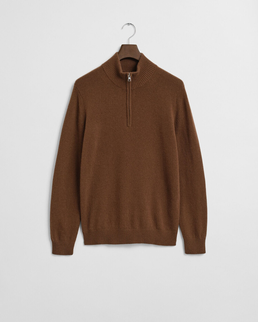 kaschmir-pullover mit halbem reißverschluss – mahagonibraun