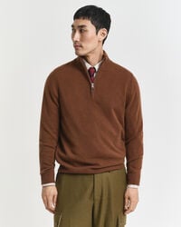 kaschmir-pullover mit halbem reißverschluss – mahagonibraun