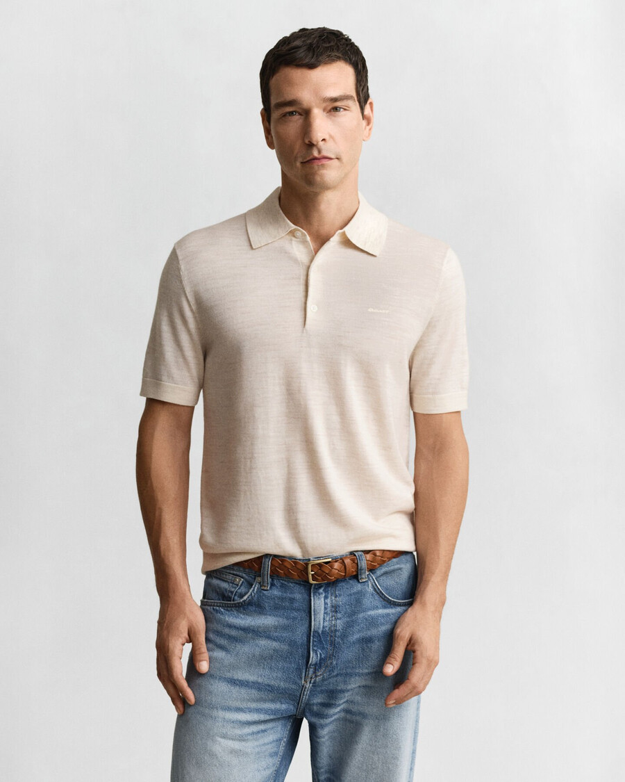 polo-pullover aus extrafeiner merinowolle mit kurzen Ärmeln – seed melange