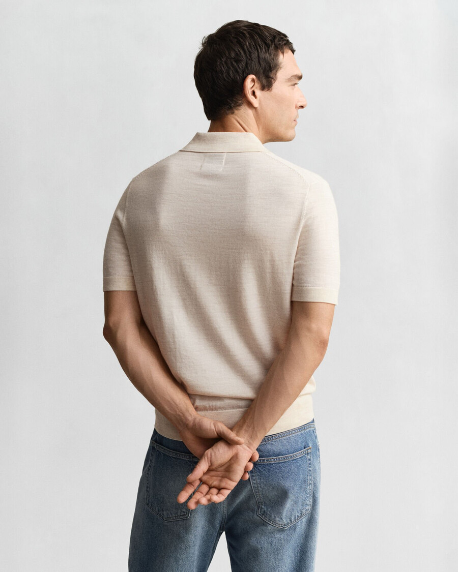 polo-pullover aus extrafeiner merinowolle mit kurzen Ärmeln – seed melange