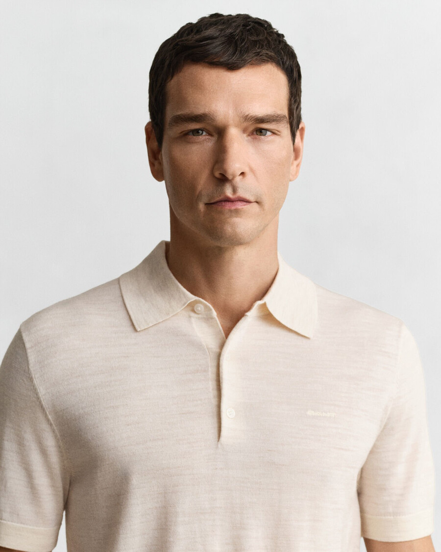 polo-pullover aus extrafeiner merinowolle mit kurzen Ärmeln – seed melange