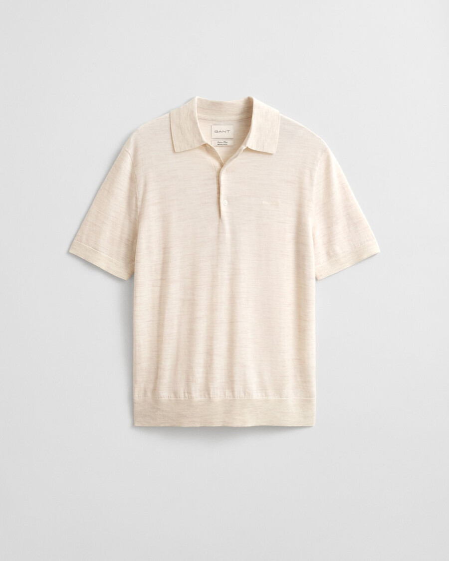 polo-pullover aus extrafeiner merinowolle mit kurzen Ärmeln – seed melange
