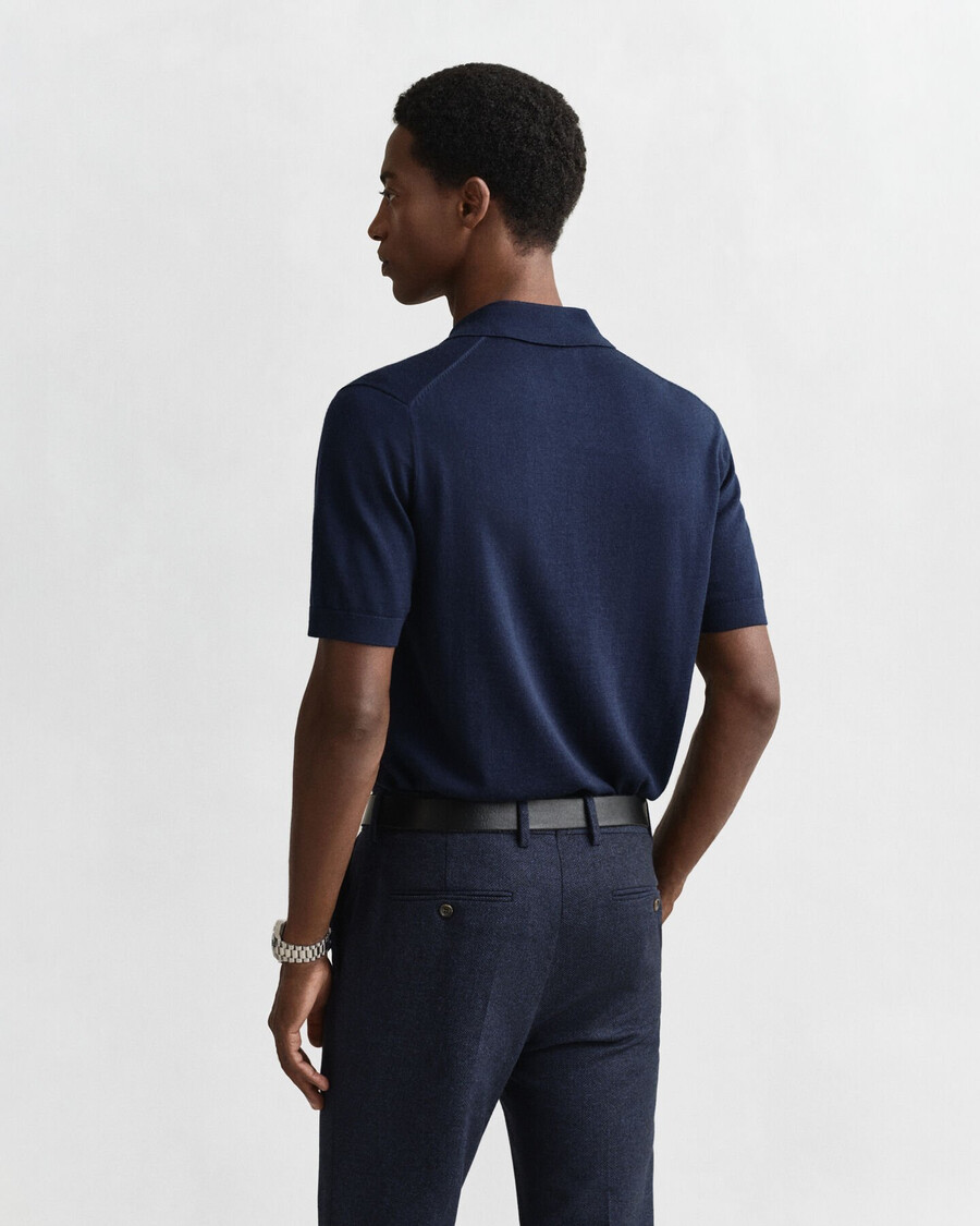 polo-pullover aus extrafeiner merinowolle mit kurzen Ärmeln – marineblau