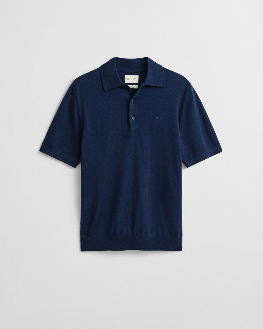 polo-pullover aus extrafeiner merinowolle mit kurzen Ärmeln – marineblau