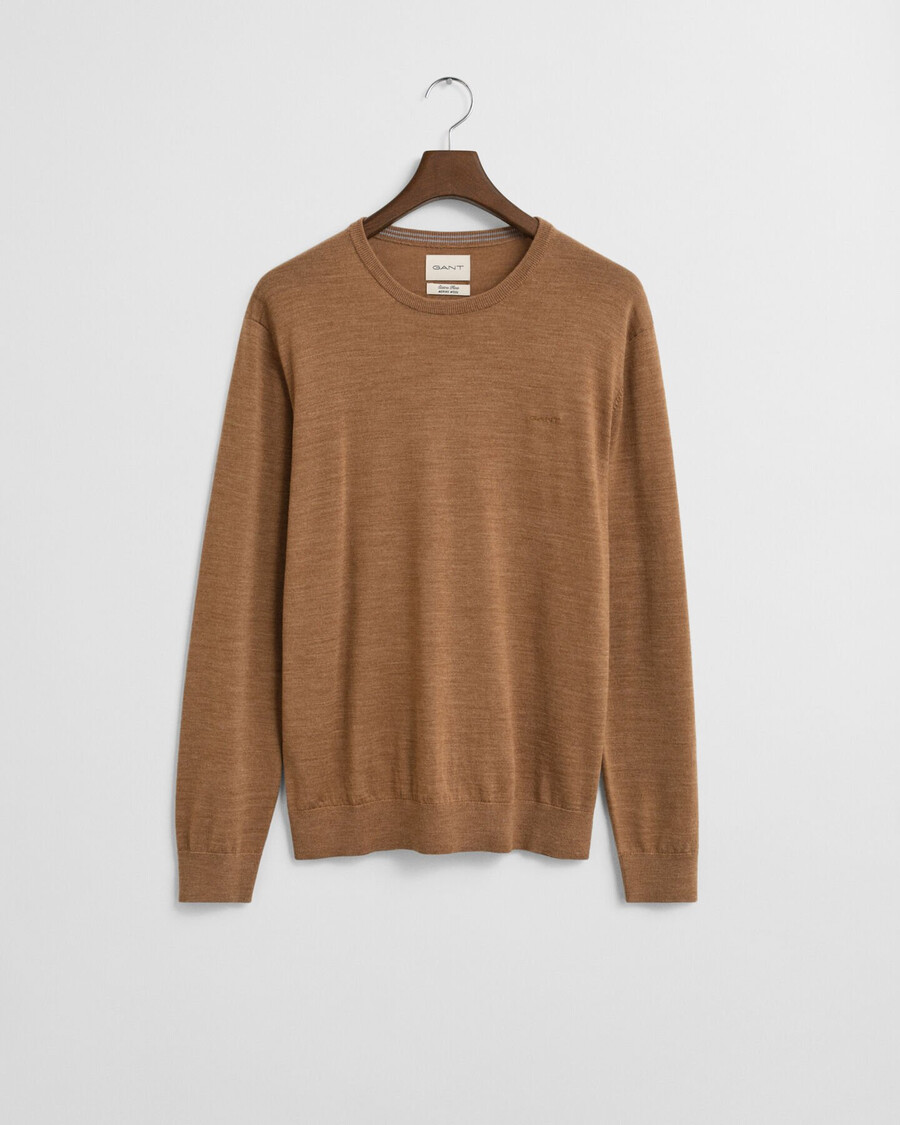 merinowollpullover mit rundhalsausschnitt – dunkelsandmeliert