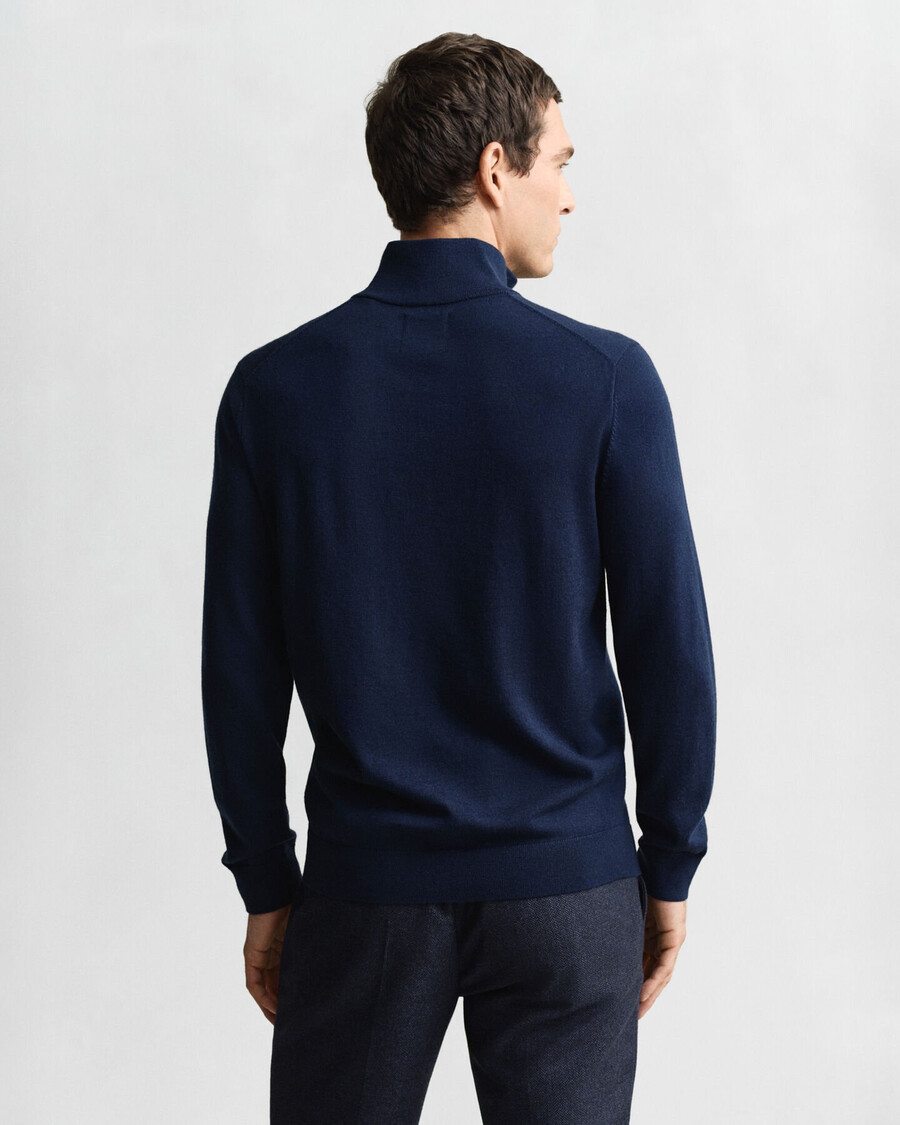 extrafeiner merinowollpullover mit halbem reißverschluss – marineblau