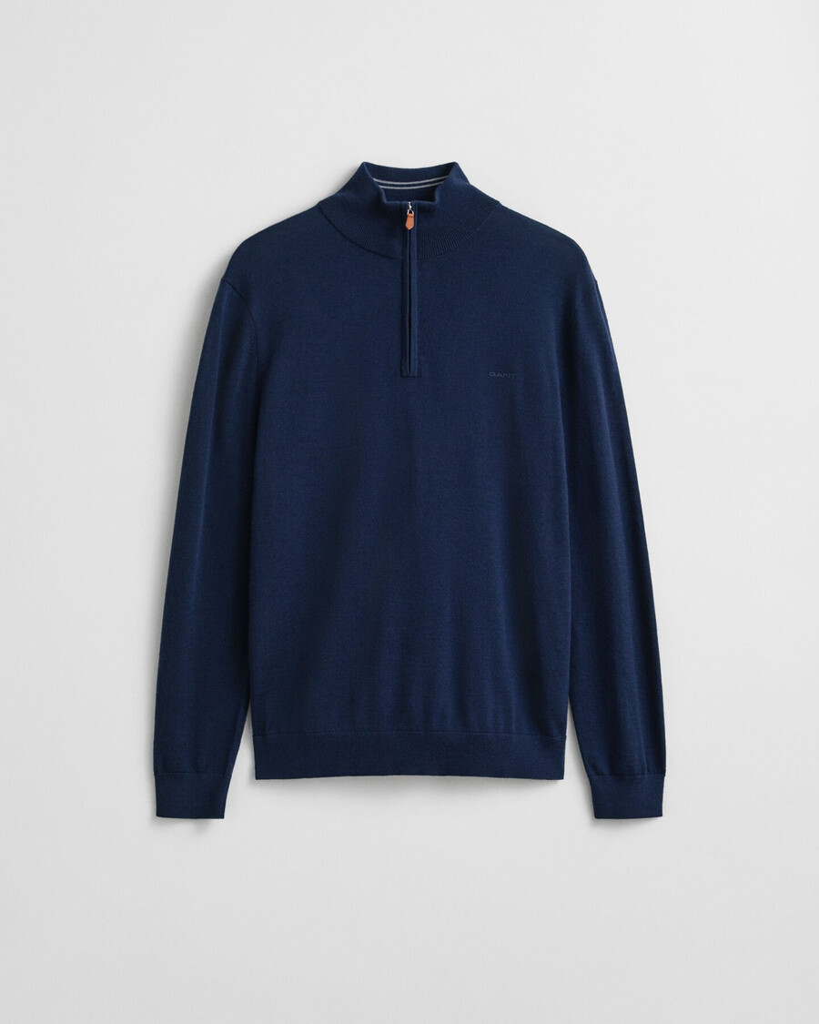 extrafeiner merinowollpullover mit halbem reißverschluss – marineblau