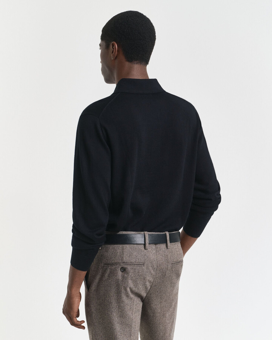 polo-pullover aus extrafeiner merinowolle – schwarz