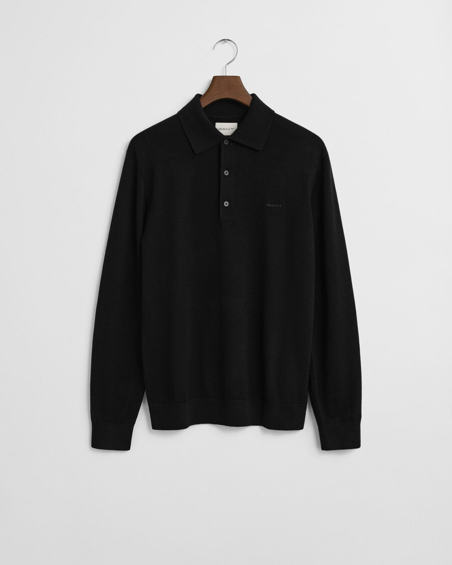 polo-pullover aus extrafeiner merinowolle – schwarz