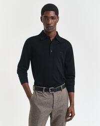 polo-pullover aus extrafeiner merinowolle – schwarz