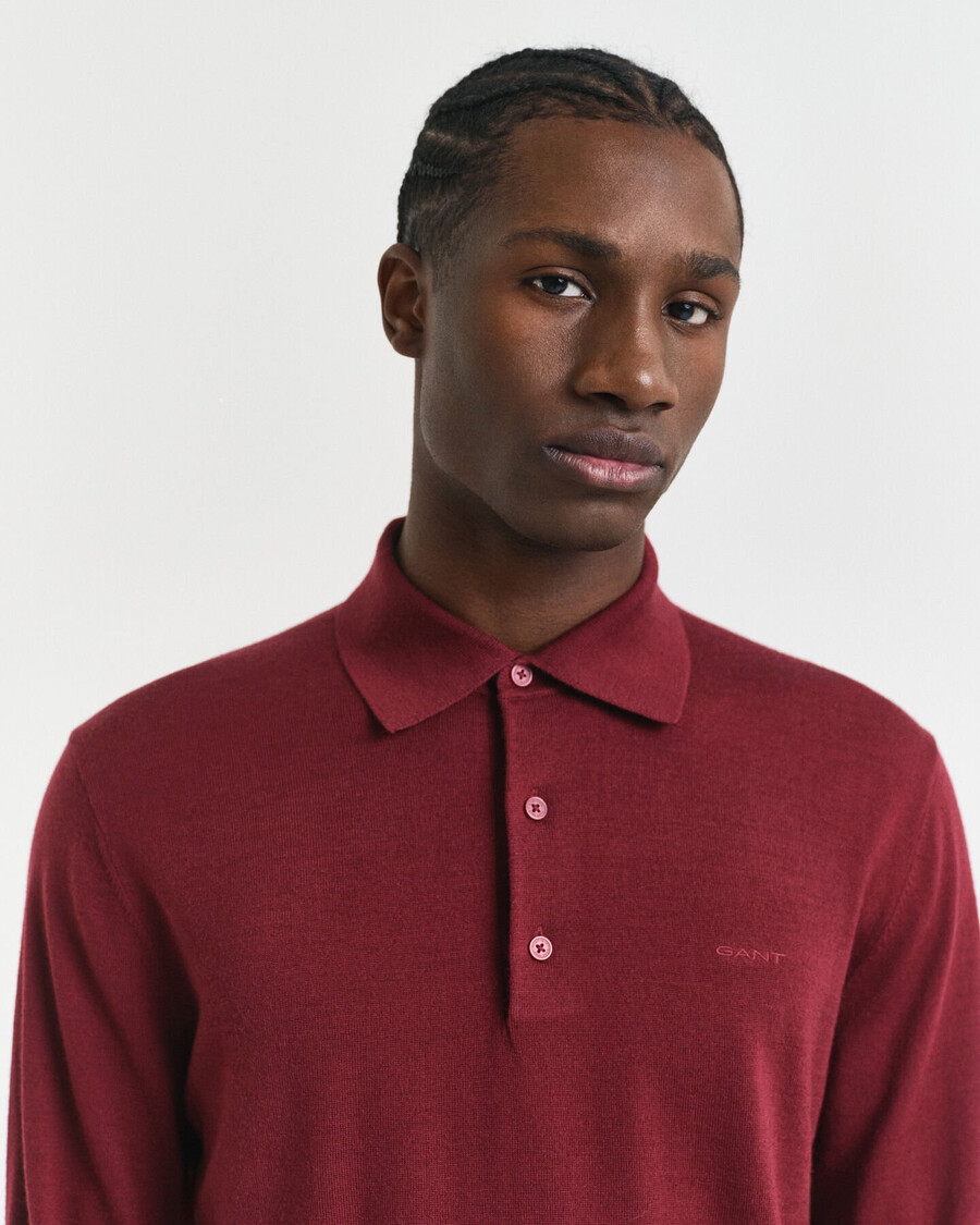 polo-pullover aus extrafeiner merinowolle – voluminöses rot