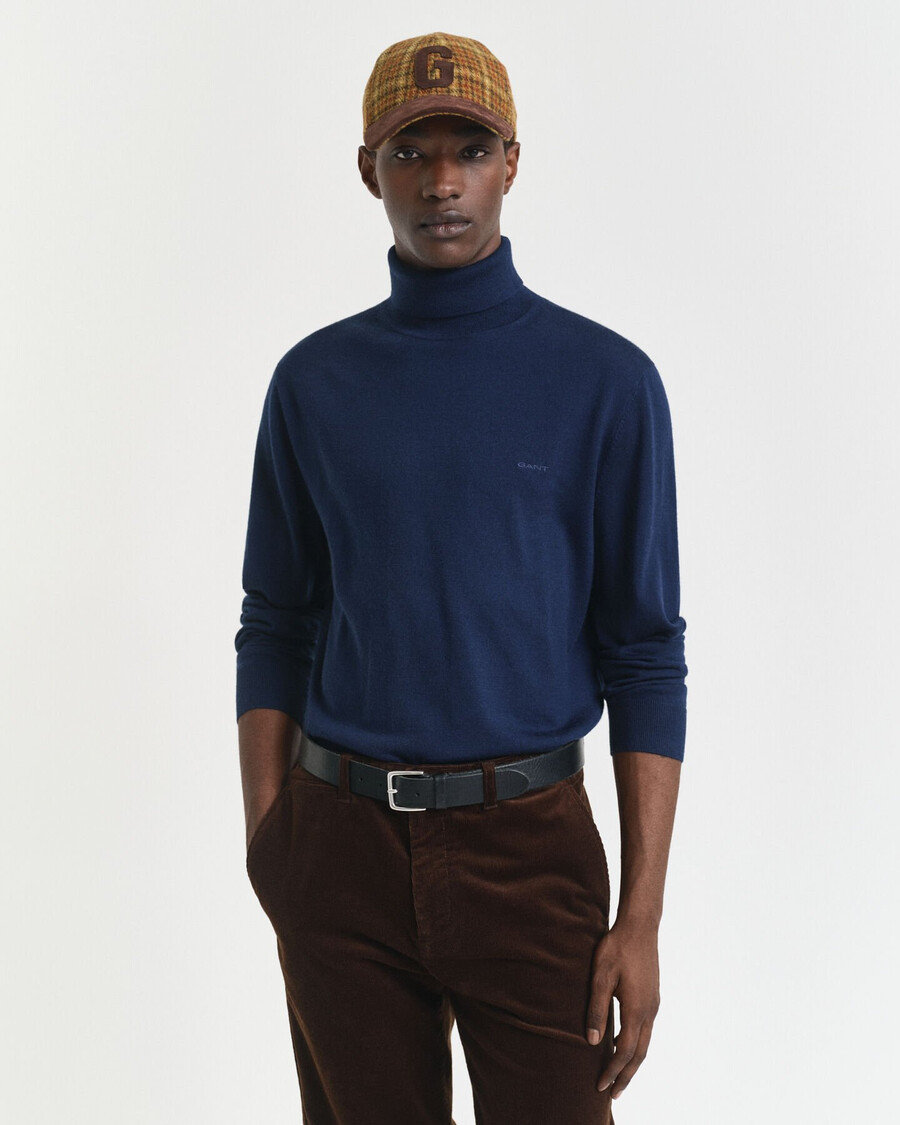 extrafeiner rollkragenpullover aus merinowolle – marineblau
