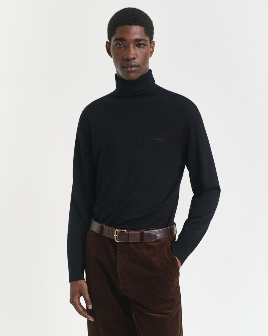 rollkragenpullover aus extrafeiner merinowolle – schwarz
