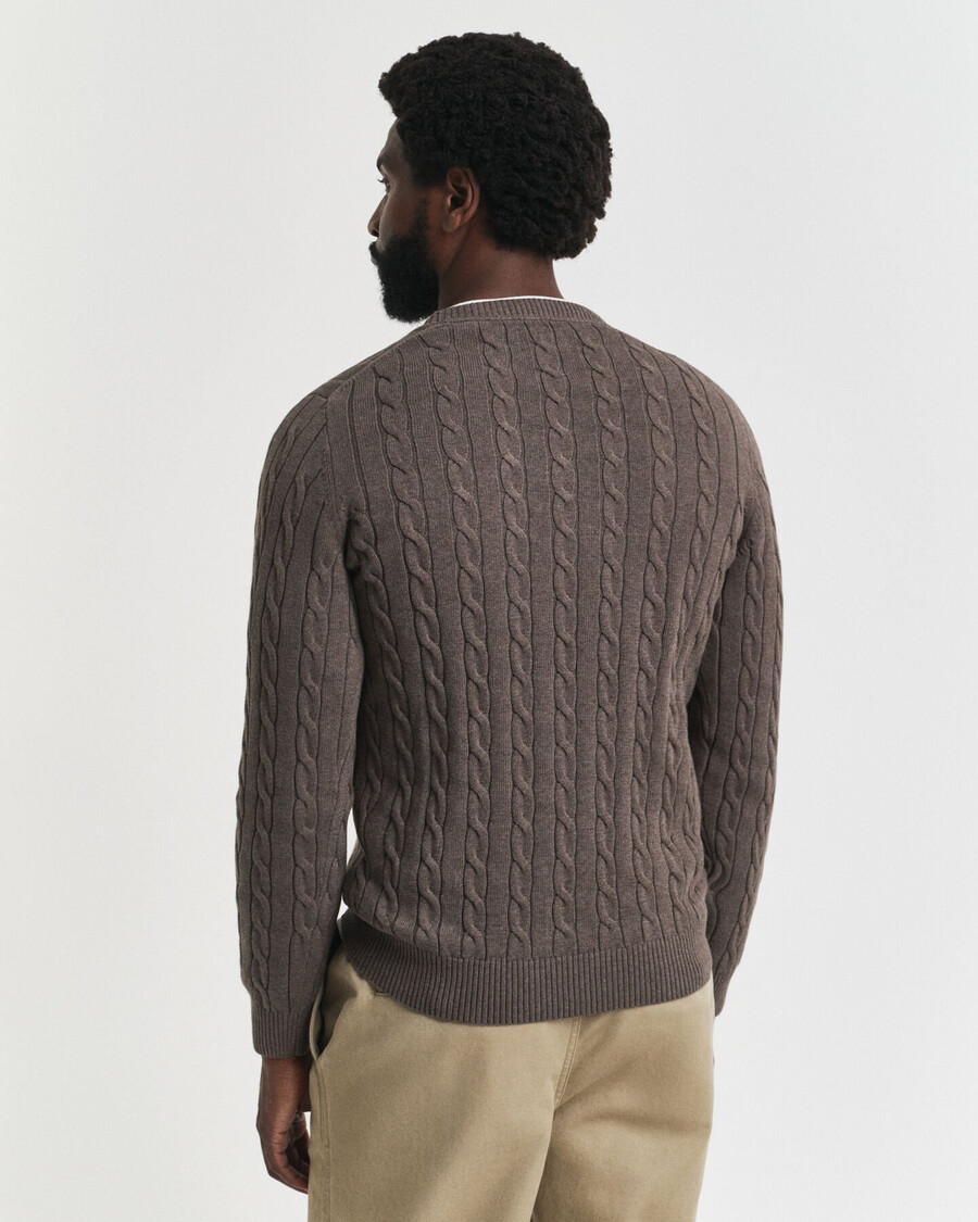 baumwoll-zopfstrickpullover mit rundhalsausschnitt – seeholzmeliert