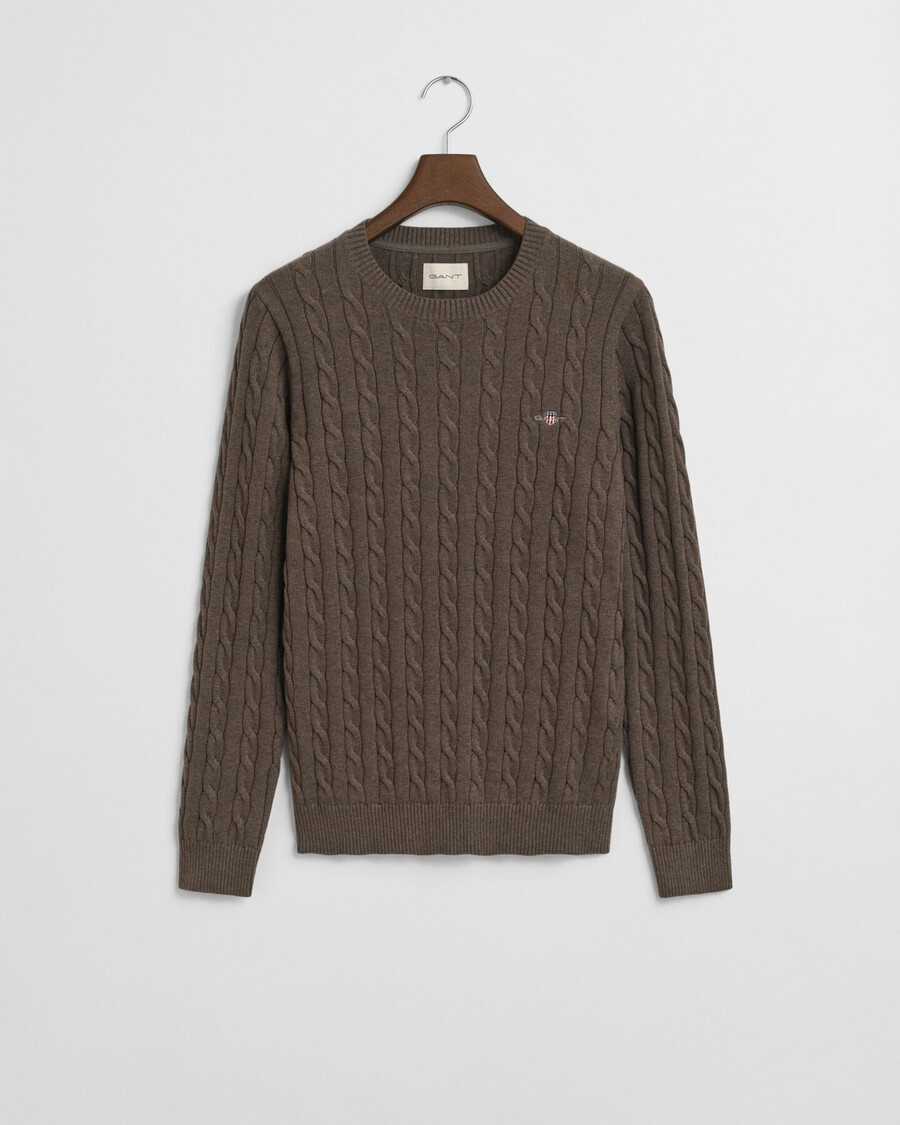 baumwoll-zopfstrickpullover mit rundhalsausschnitt – seeholzmeliert