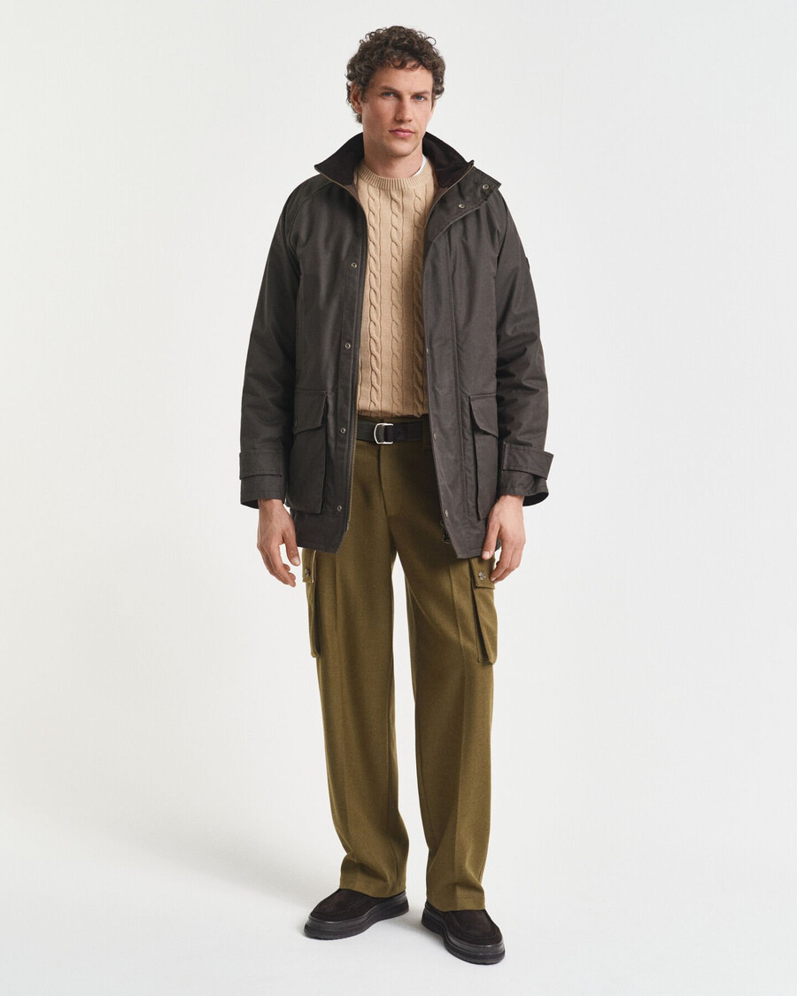 baumwoll-zopfstrickpullover mit rundhalsausschnitt – khaki-melange