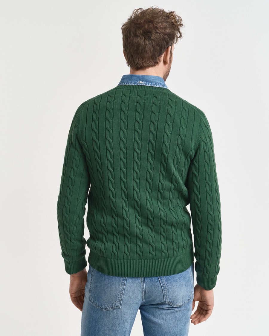 baumwollpullover mit zopfmuster und rundhalsausschnitt – waldgrün