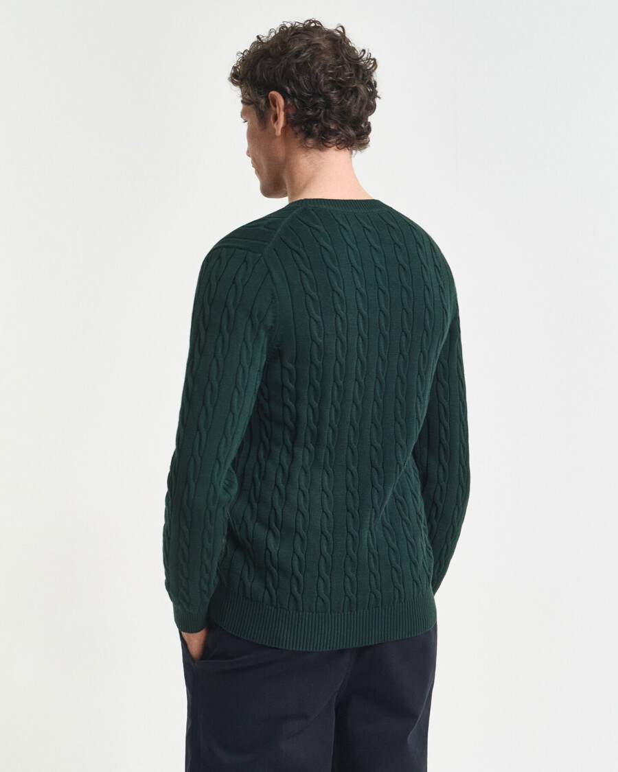 baumwollpullover mit zopfmuster und rundhalsausschnitt – tartangrün
