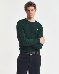 baumwollpullover mit zopfmuster und rundhalsausschnitt – tartangrün