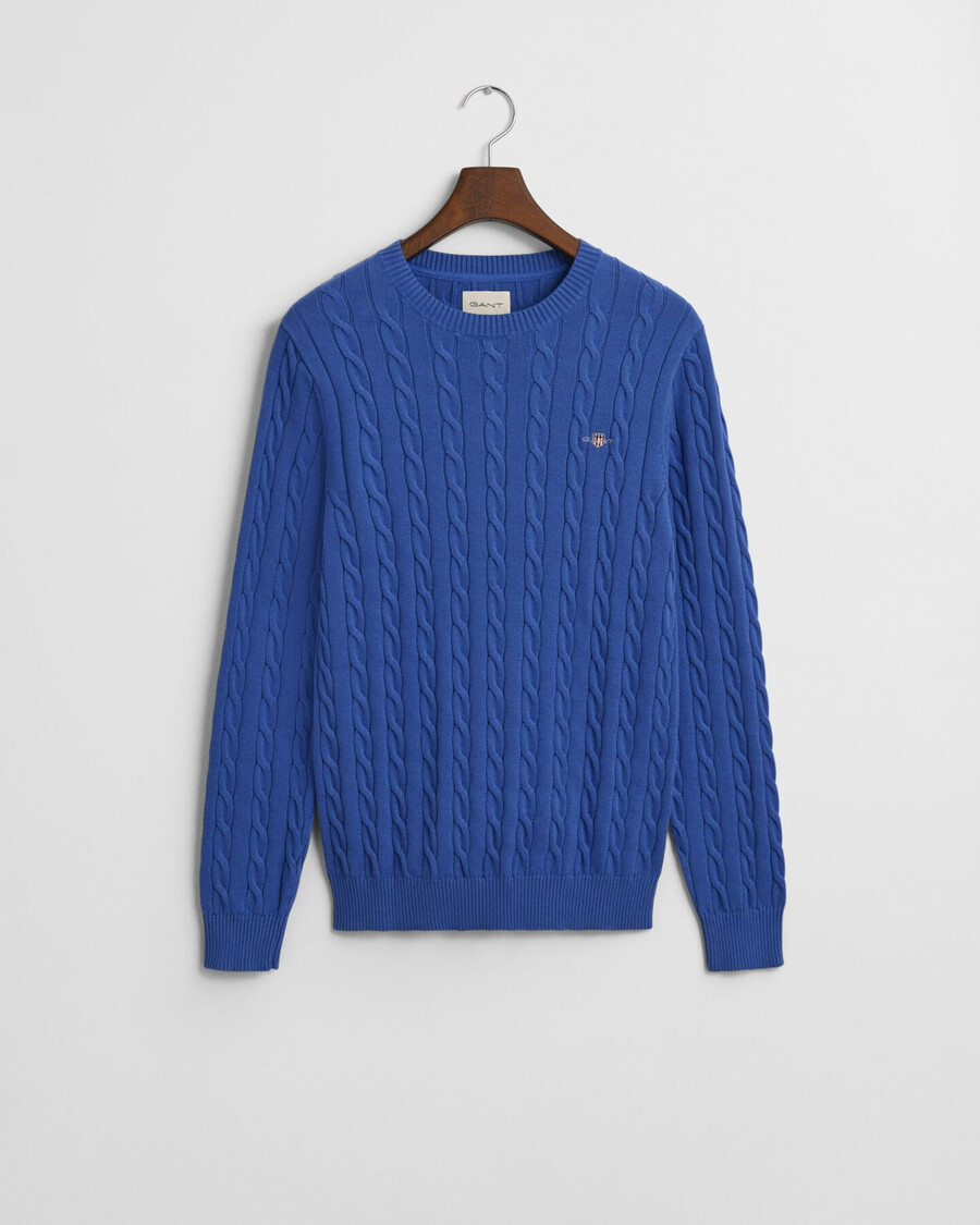 baumwollpullover mit zopfmuster und rundhalsausschnitt – sattes blau