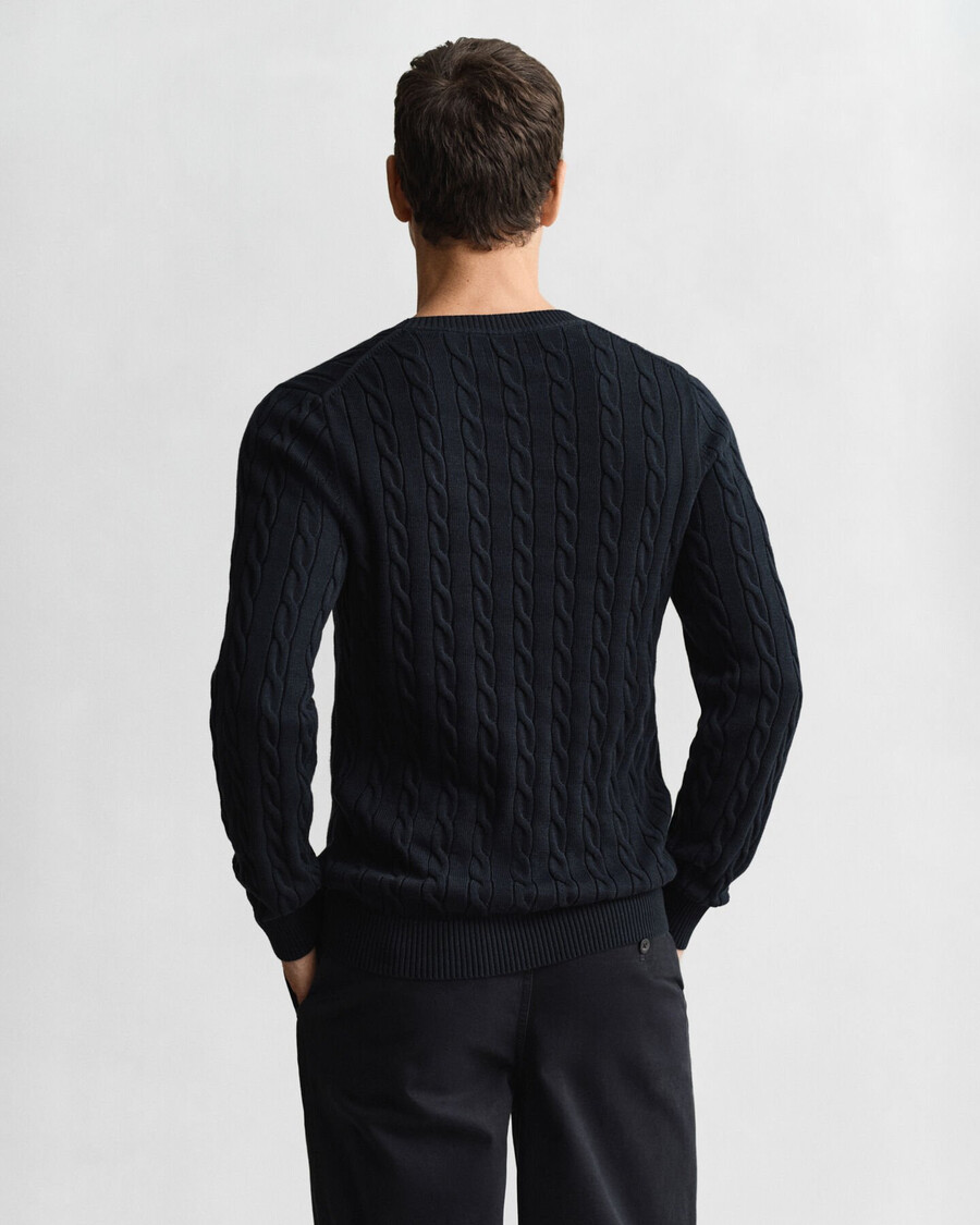 baumwollpullover mit zopfmuster und rundhalsausschnitt – abendblau