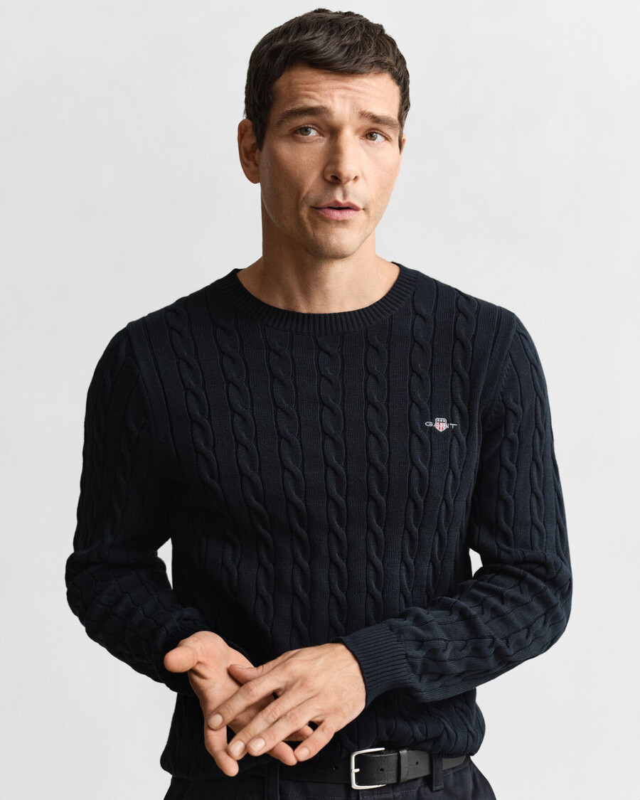 baumwollpullover mit zopfmuster und rundhalsausschnitt – abendblau