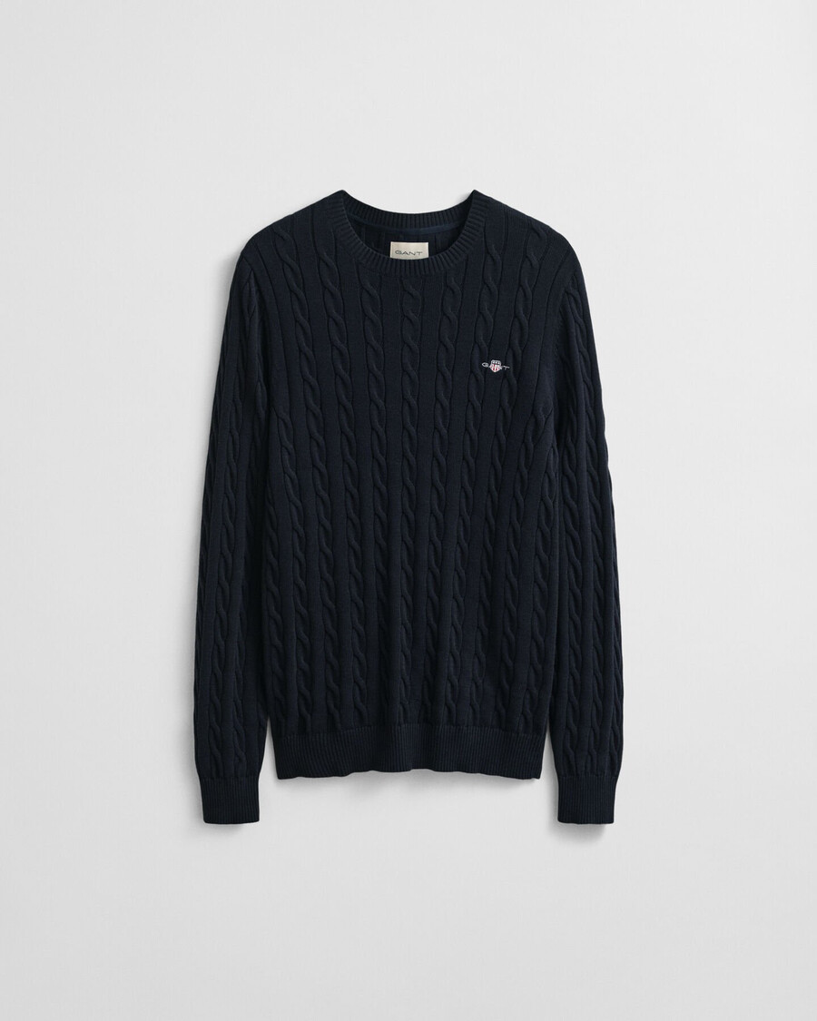 baumwollpullover mit zopfmuster und rundhalsausschnitt – abendblau