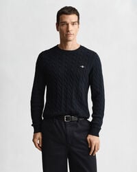 baumwollpullover mit zopfmuster und rundhalsausschnitt – abendblau