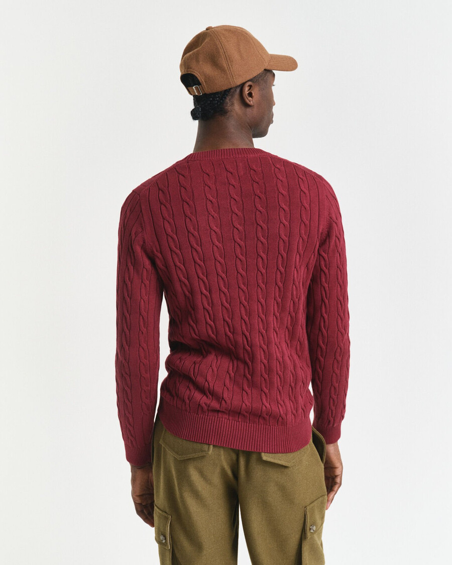 baumwollpullover mit zopfmuster und rundhalsausschnitt – rot