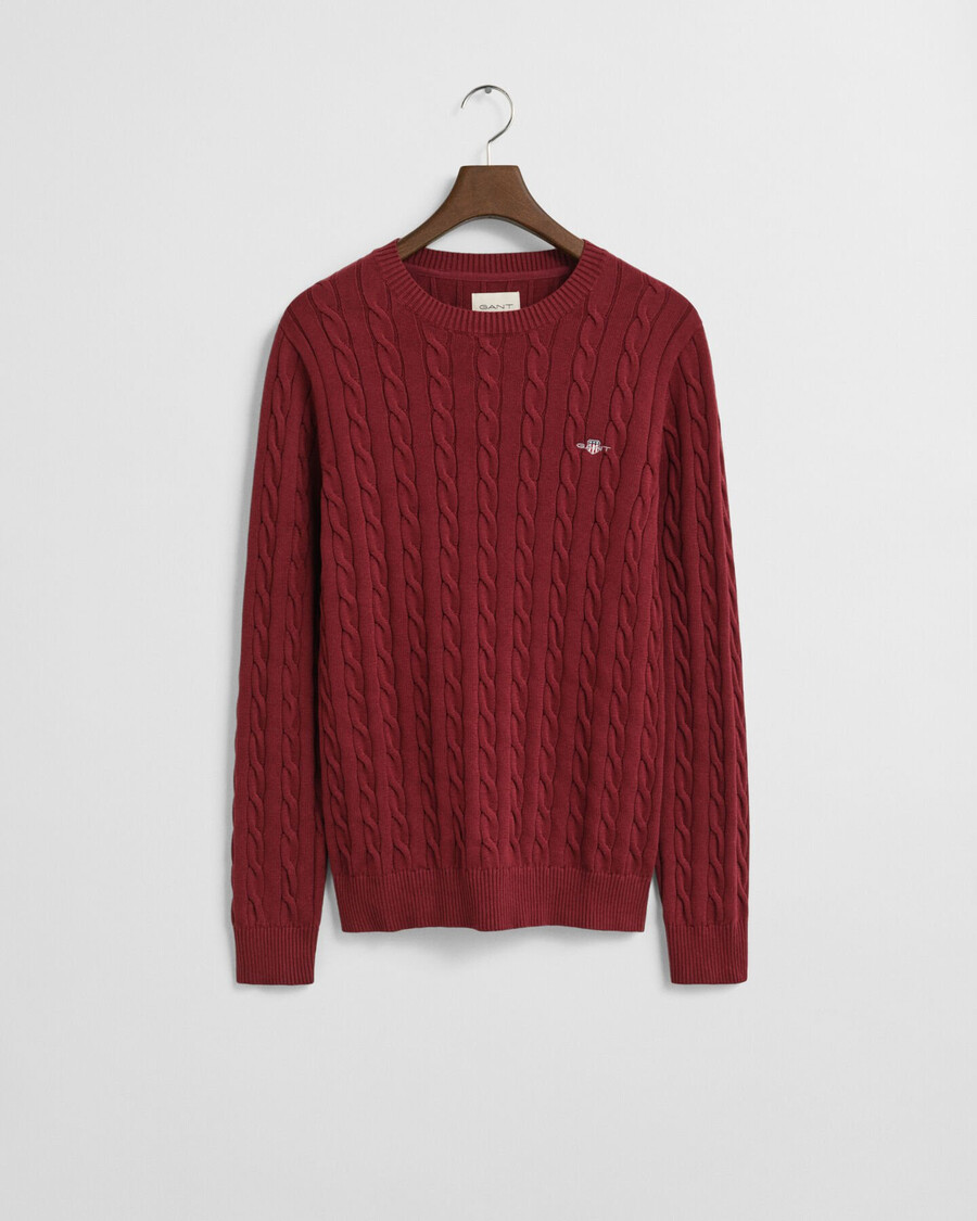 baumwollpullover mit zopfmuster und rundhalsausschnitt – rot