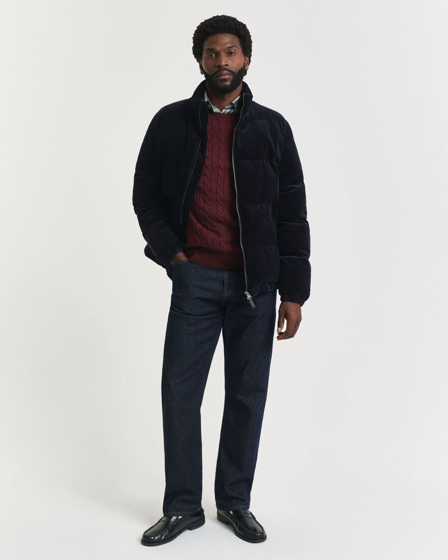 baumwoll-zopfstrickpullover mit rundhalsausschnitt – bordeaux-melange