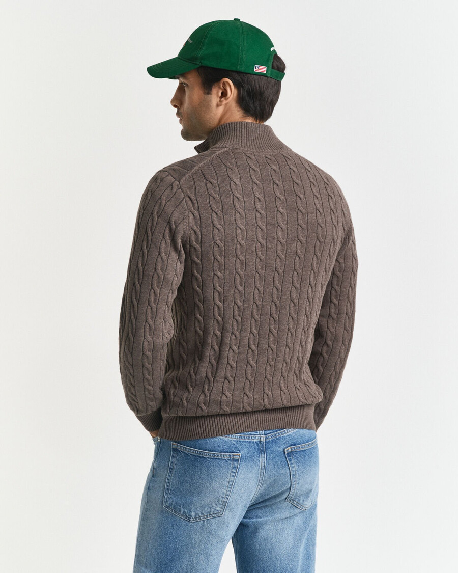 baumwoll-zopfstrickpullover mit halbem reißverschluss – seeholzmeliert