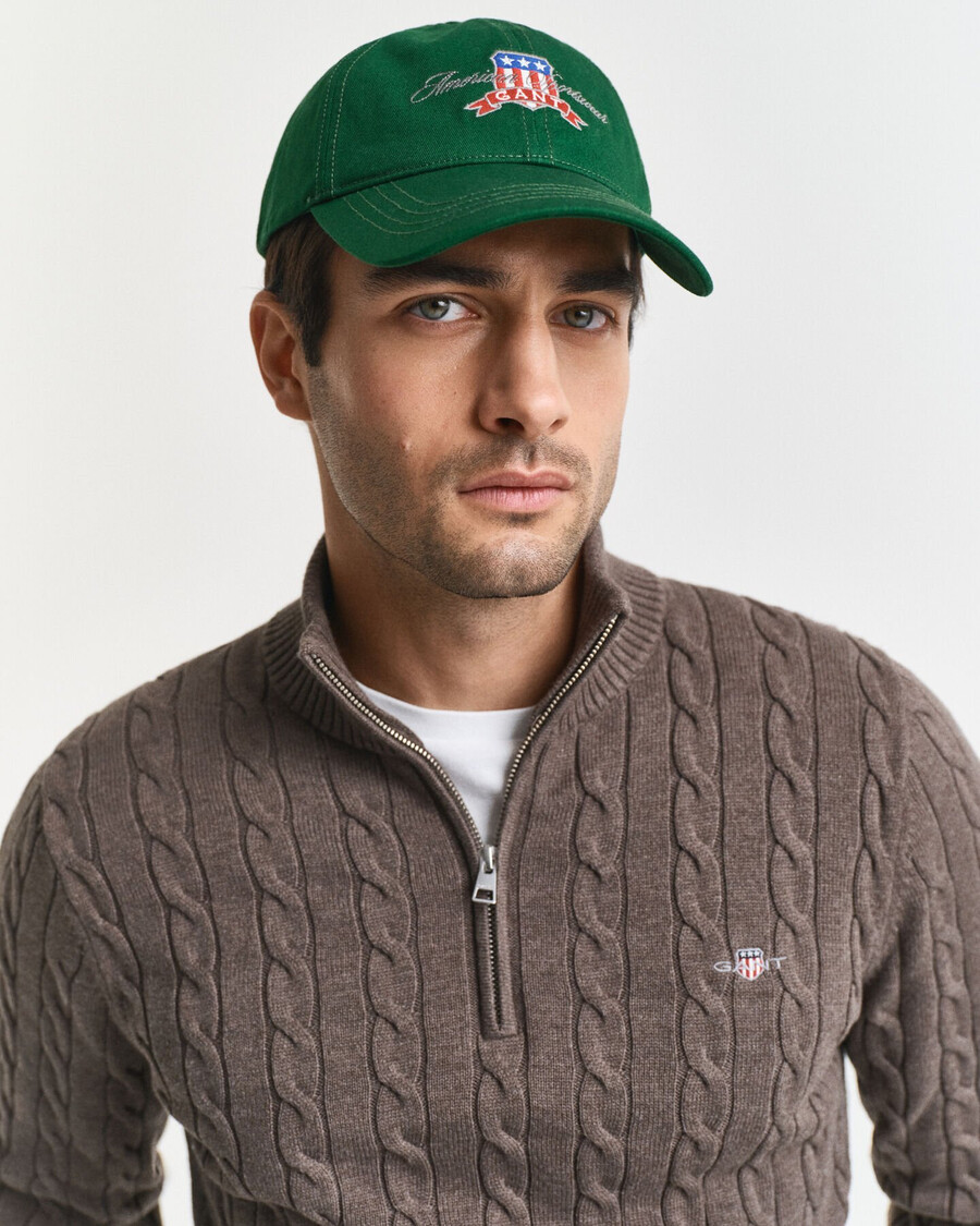 baumwoll-zopfstrickpullover mit halbem reißverschluss – seeholzmeliert