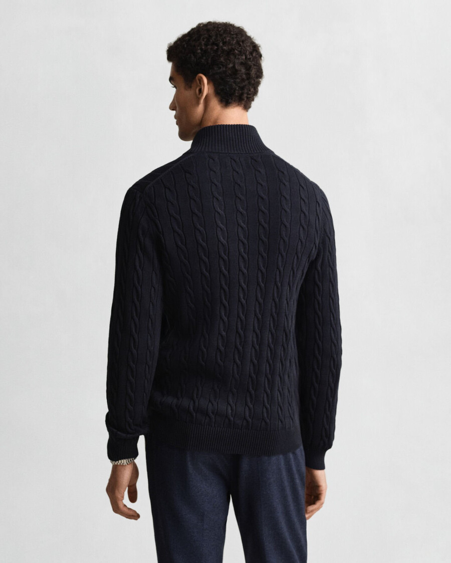 zopfmuster-pullover aus baumwolle mit halbem reißverschluss – abendblau