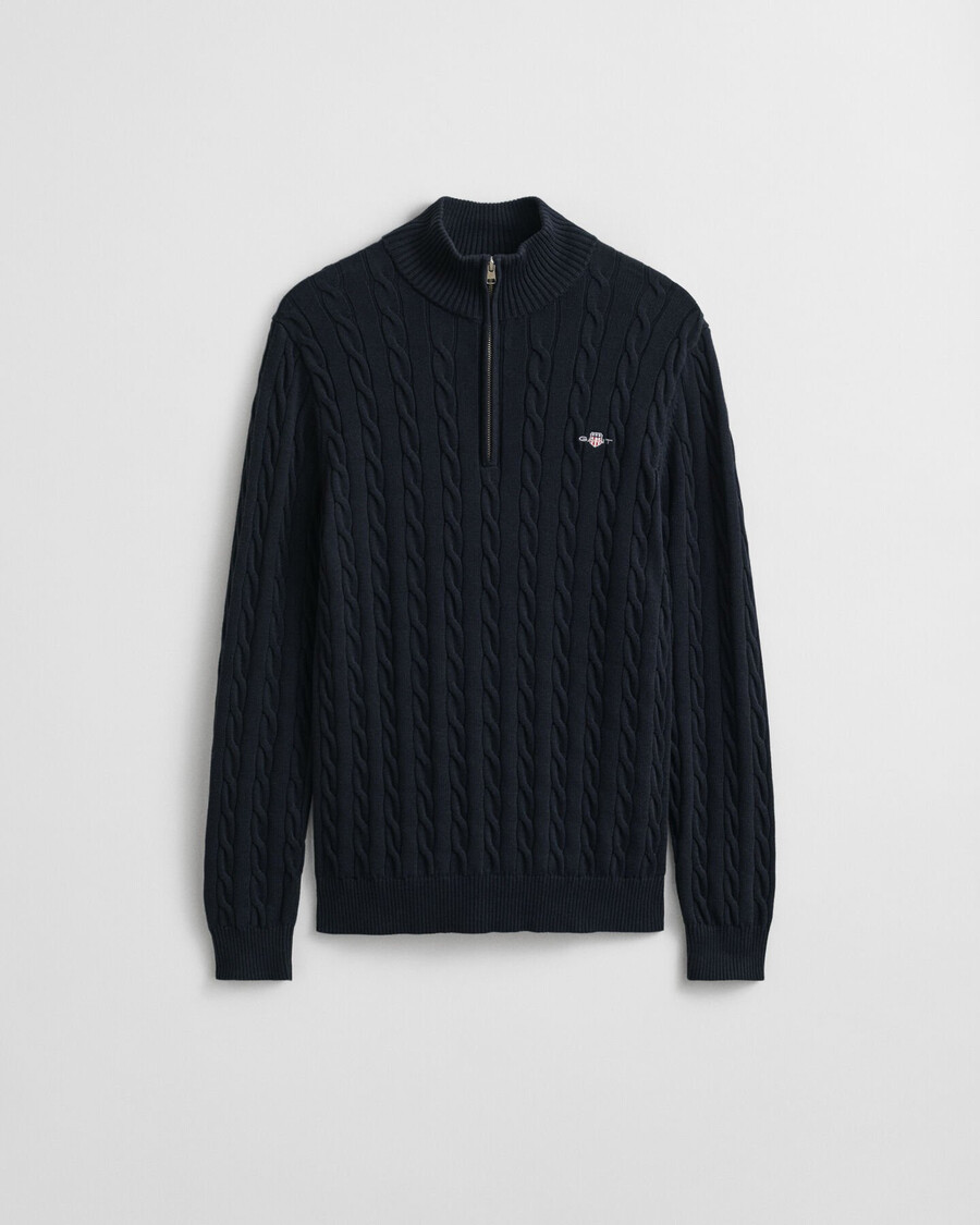 zopfmuster-pullover aus baumwolle mit halbem reißverschluss – abendblau