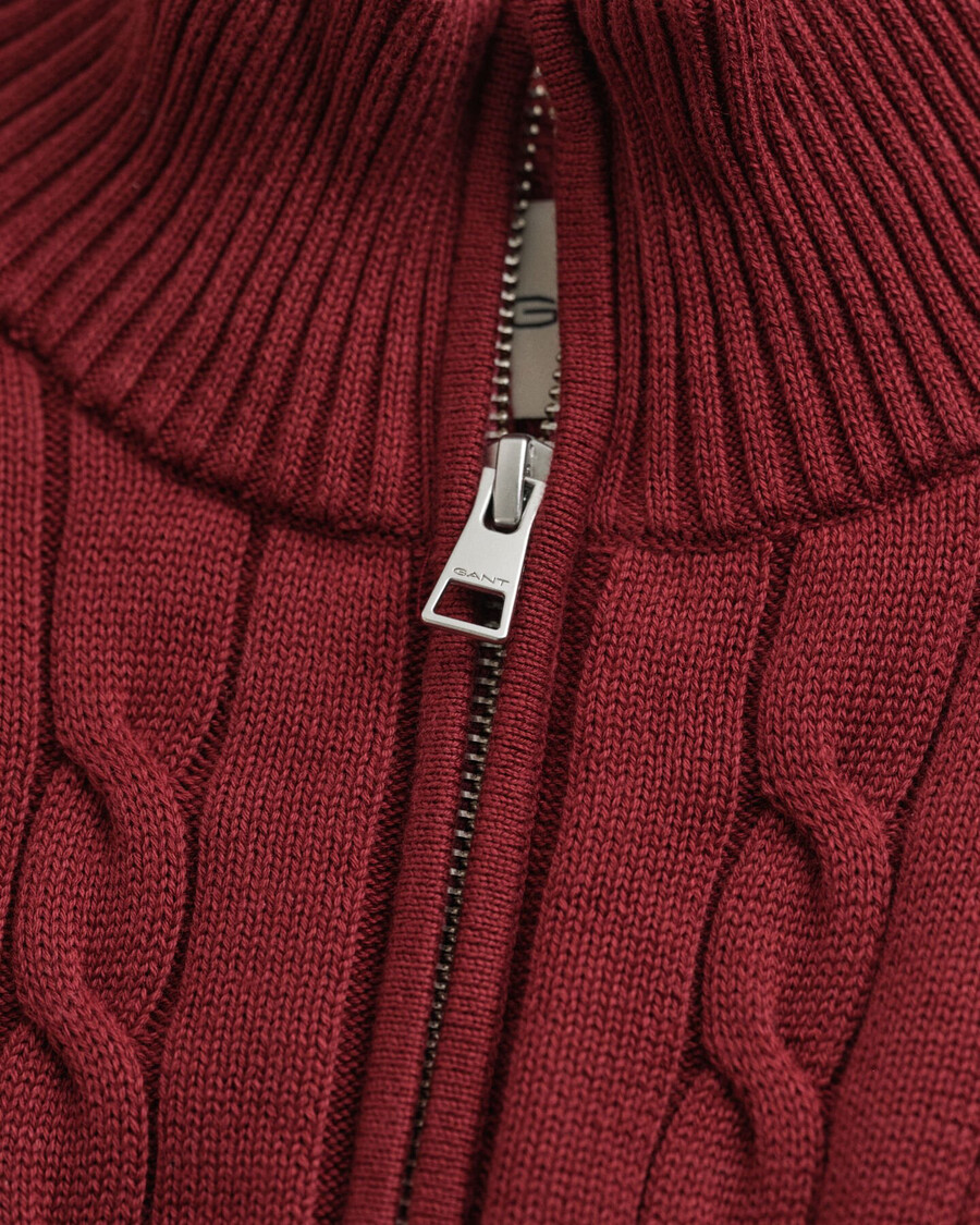 baumwoll-zopfstrickpullover mit halbem reißverschluss – rot