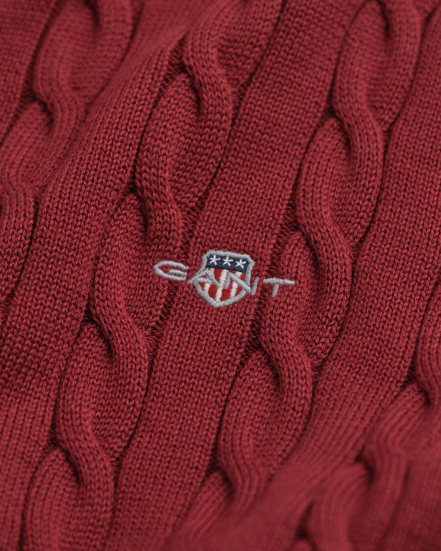 baumwoll-zopfstrickpullover mit halbem reißverschluss – rot