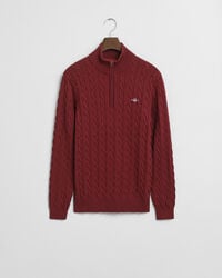 baumwoll-zopfstrickpullover mit halbem reißverschluss – rot